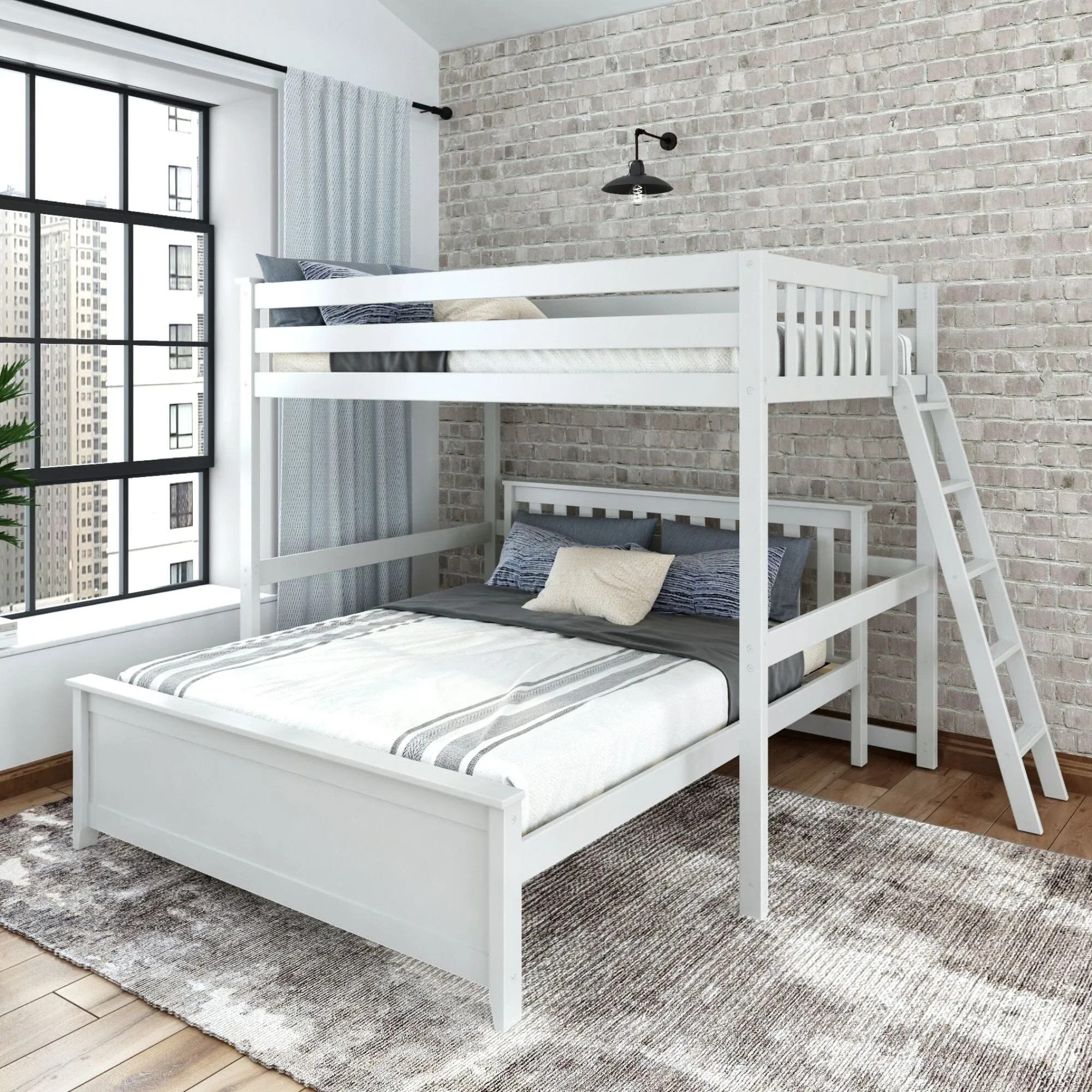 Classic Full/Queen L-Shaped Bunk Bed   Ladder on End