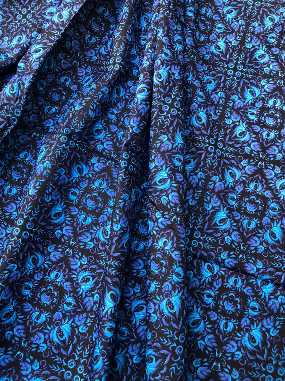 Cobalt Blue Gzhel Folk Cotton