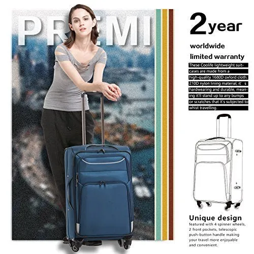 Coolife Luggage 3 Piece Set - Spinner Softshell - Black & Blue