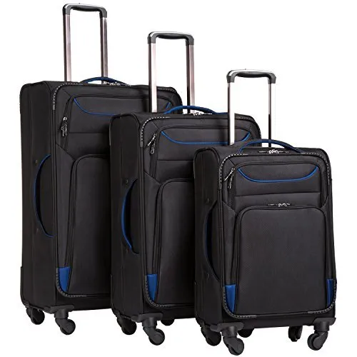 Coolife Luggage 3 Piece Set - Spinner Softshell - Black & Blue