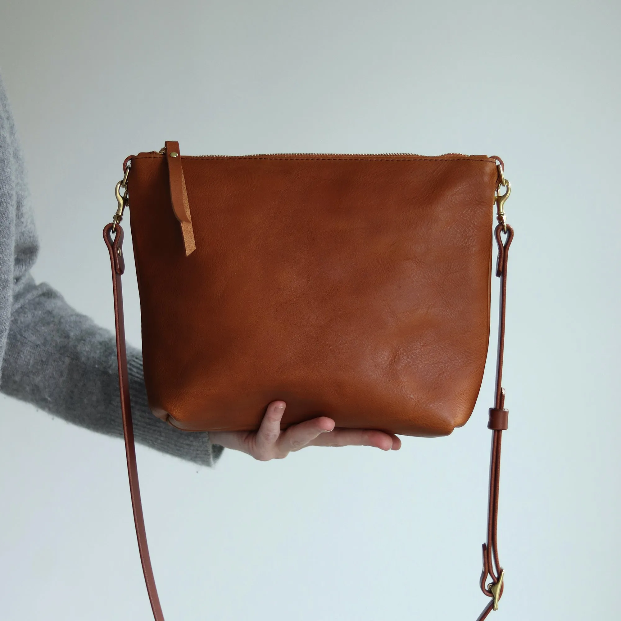 Crossbody Bag with Monogram - Brown Pebble