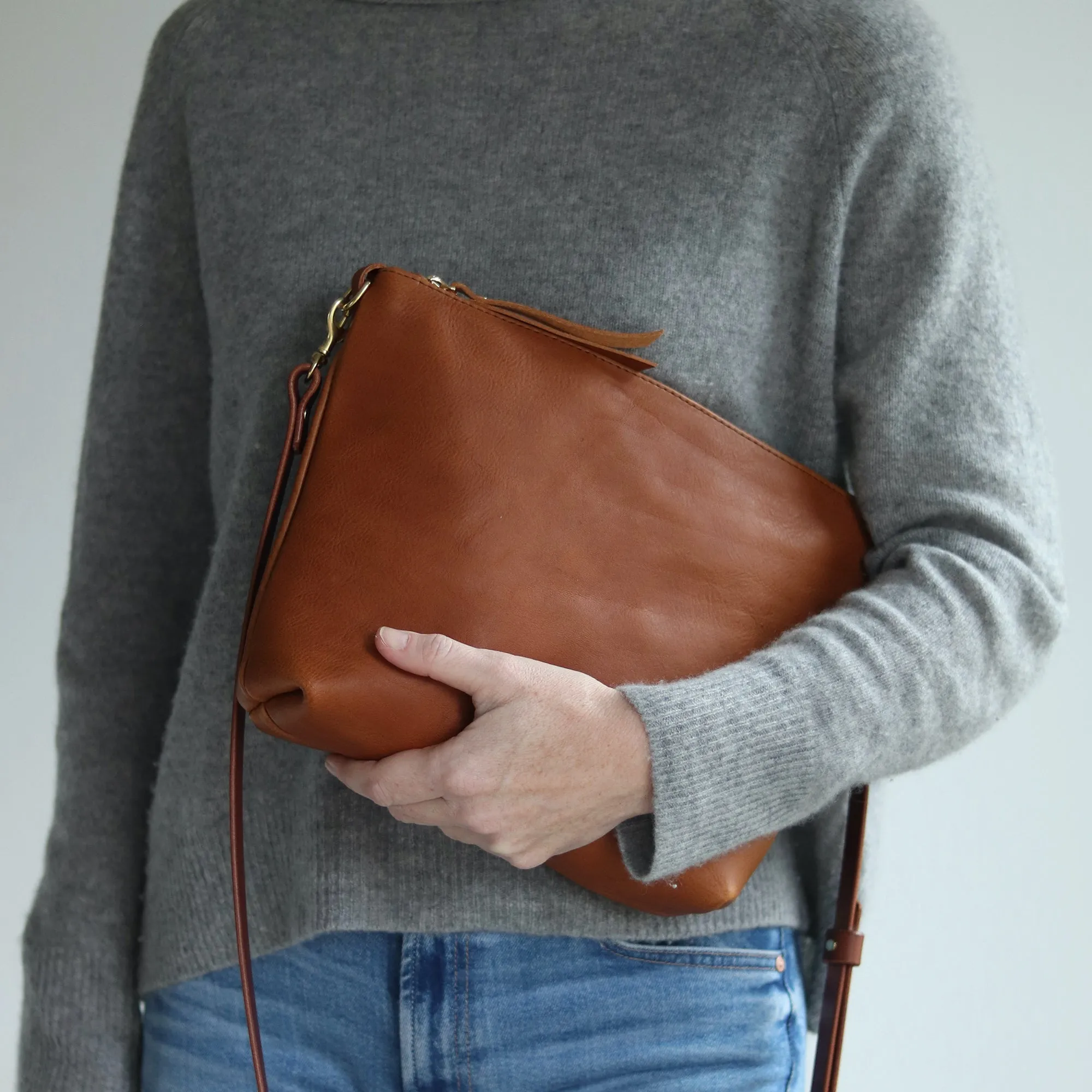 Crossbody Bag with Monogram - Brown Pebble