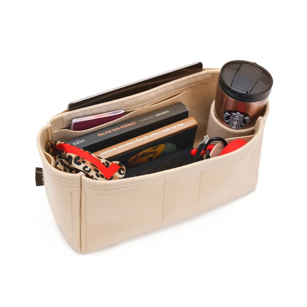 Custom Size Bag Organizer with Zipper Top Closure and Single Bottle Holder