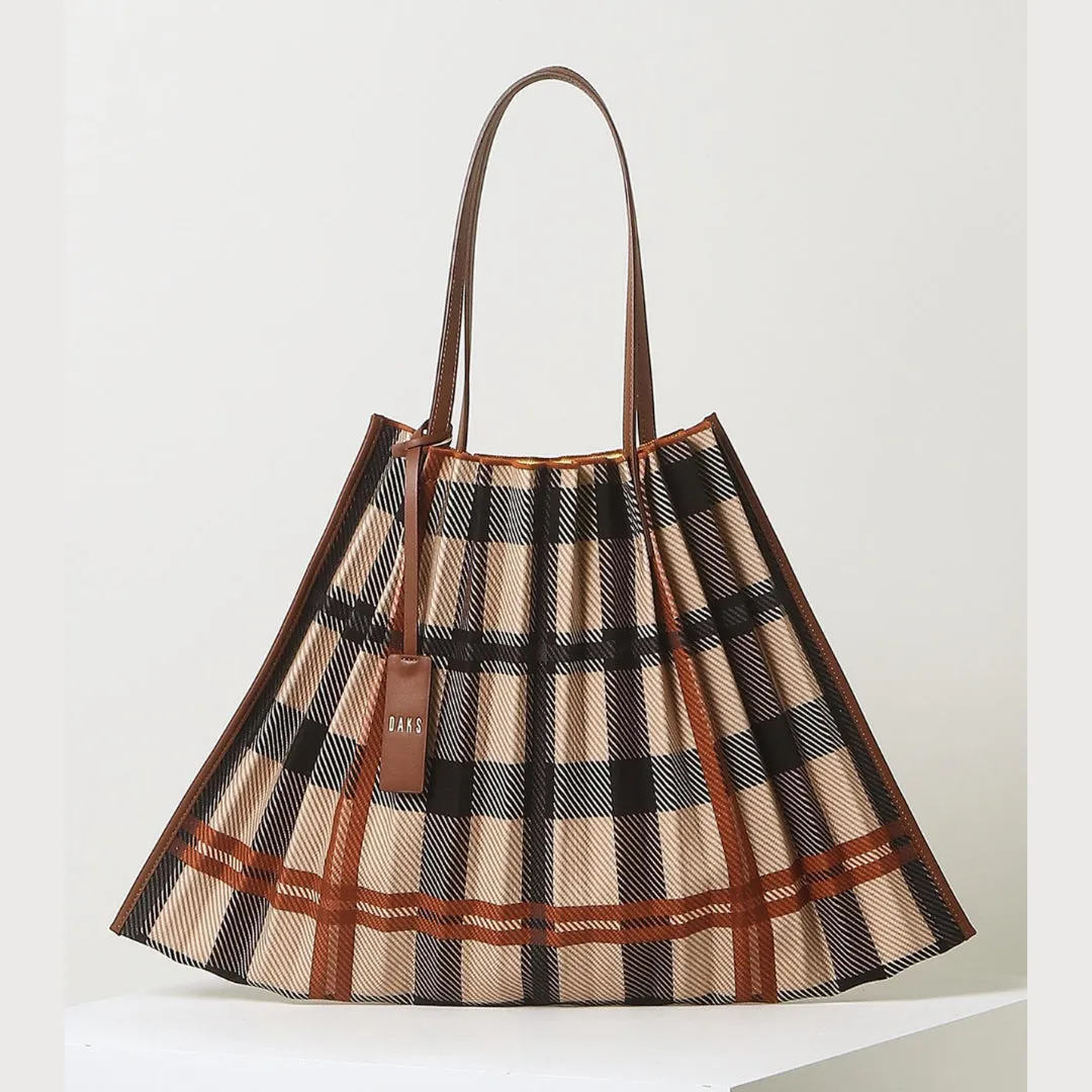 DAKS Brown Jubilee Check Pleated Bag Shoulder Bag Tote Bag/ from Seoul, Korea