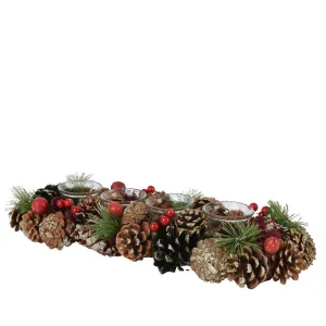 Decoris Pinecone Tealight Holder with Foam Berries and Glitter 45cm