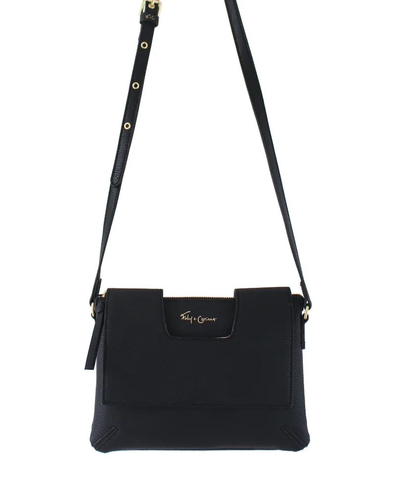 Delancie Flap Crossbody in Black