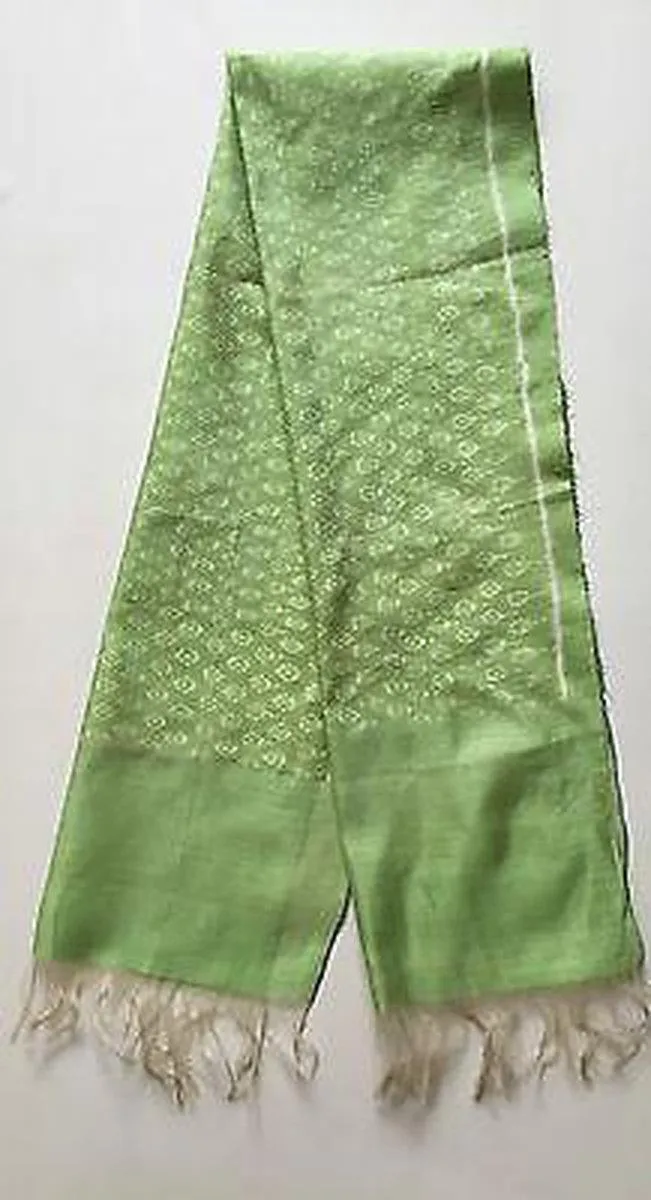 E125 SOLD HANDWOVEN IKAT SILK SCARF CRAVAT STOLE - ELEGANT CLASSY GREEN