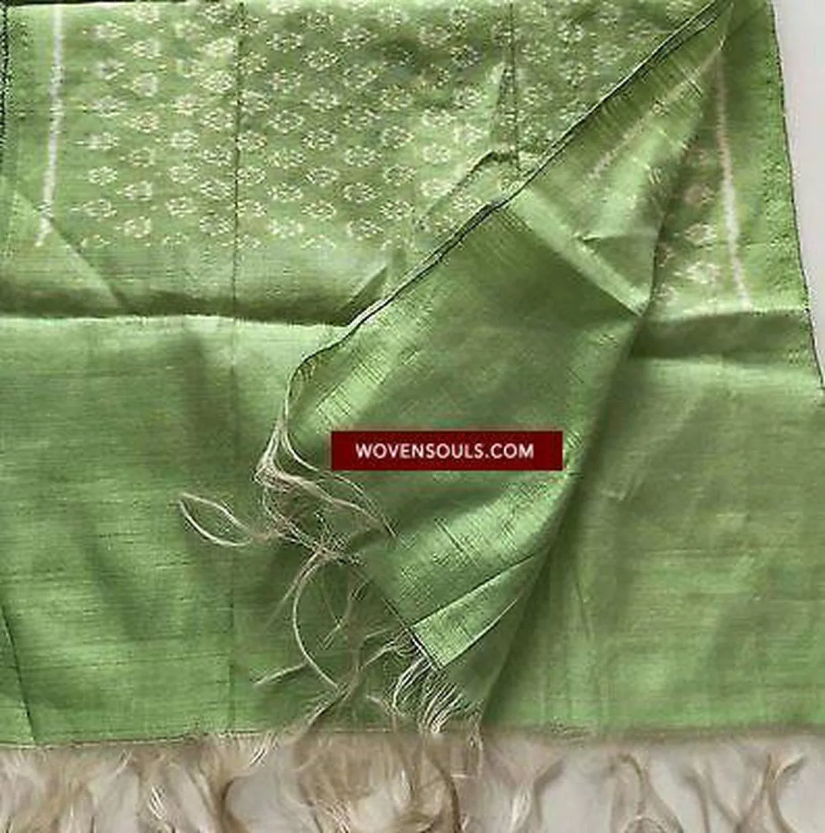 E125 SOLD HANDWOVEN IKAT SILK SCARF CRAVAT STOLE - ELEGANT CLASSY GREEN