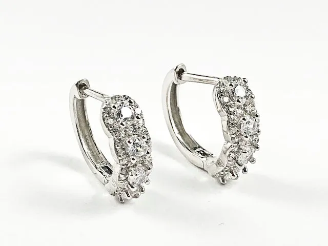 Elegant Classic Thin CZ Huggie Silver Earrings