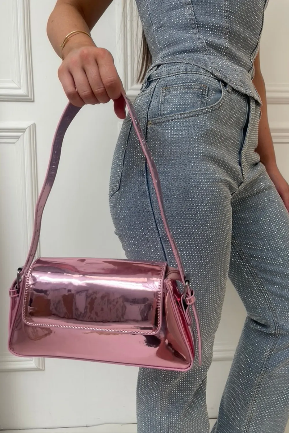 Evelyn pink metallic shoulder bag