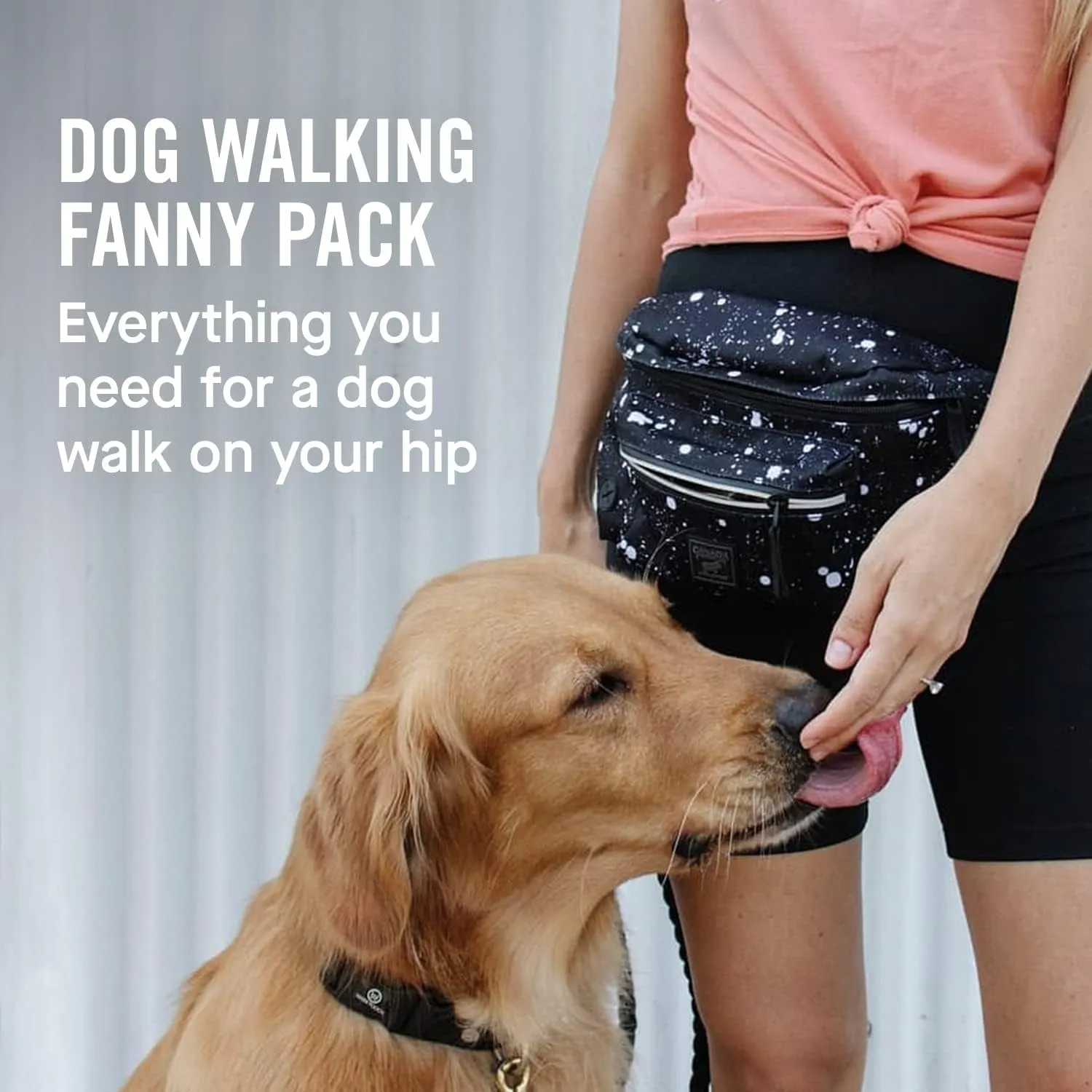 Everything Dog Walking Fanny Pack - Dog Fanny Pack with Dog Poop Bag Dispenser & Dog Treat Pouch, Great as Dog Training Fanny Pack, Adjustable up to 54” - Splatter