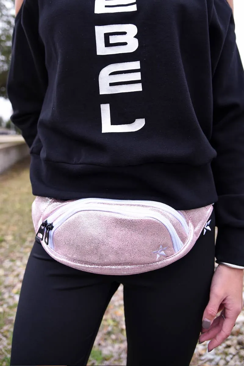 Faux Suede in Pink Champagne Youth Rebel Fanny Pack with White Zipper