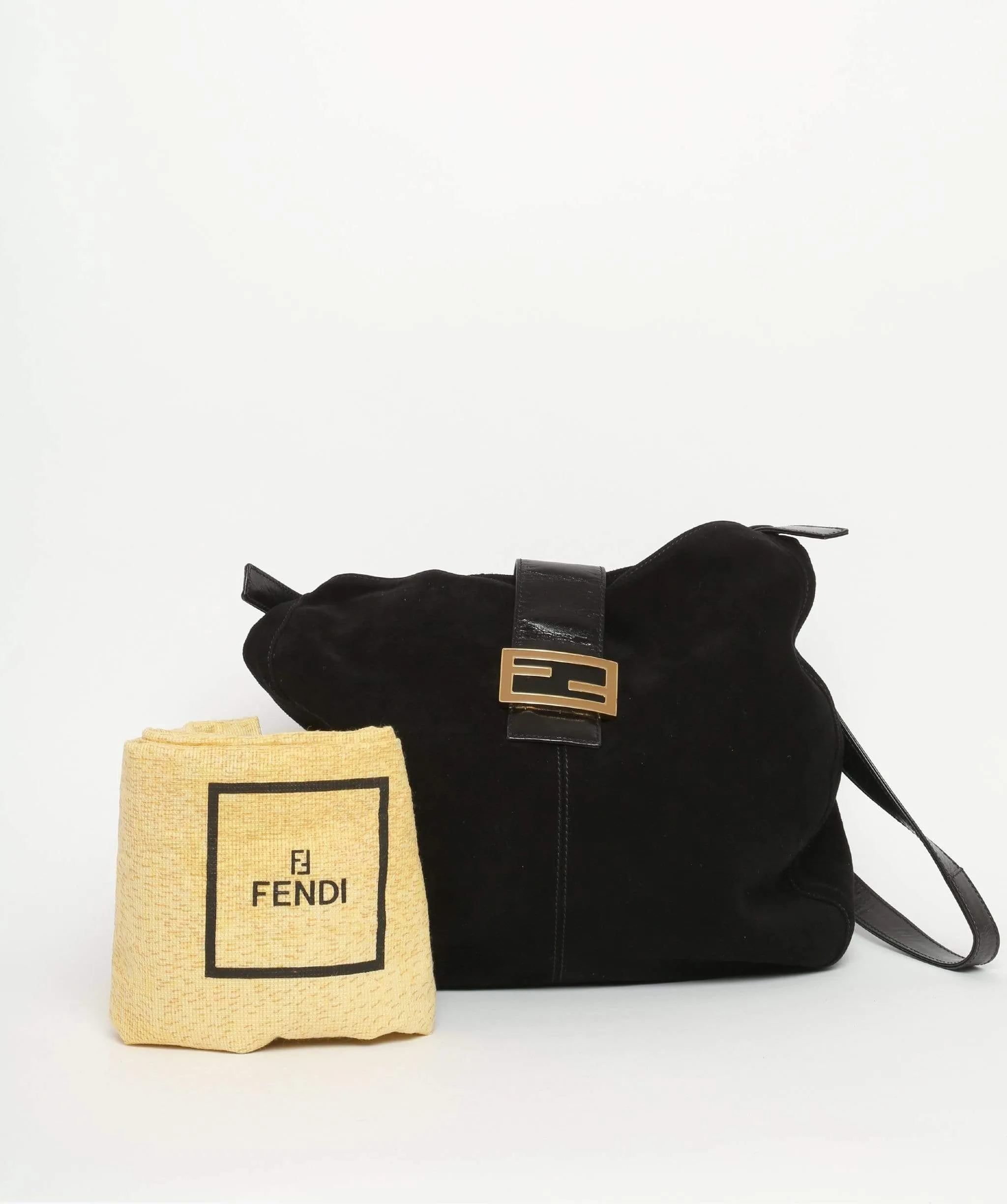 FENDI Suède Mamma Baguette Shoulder Bag Black