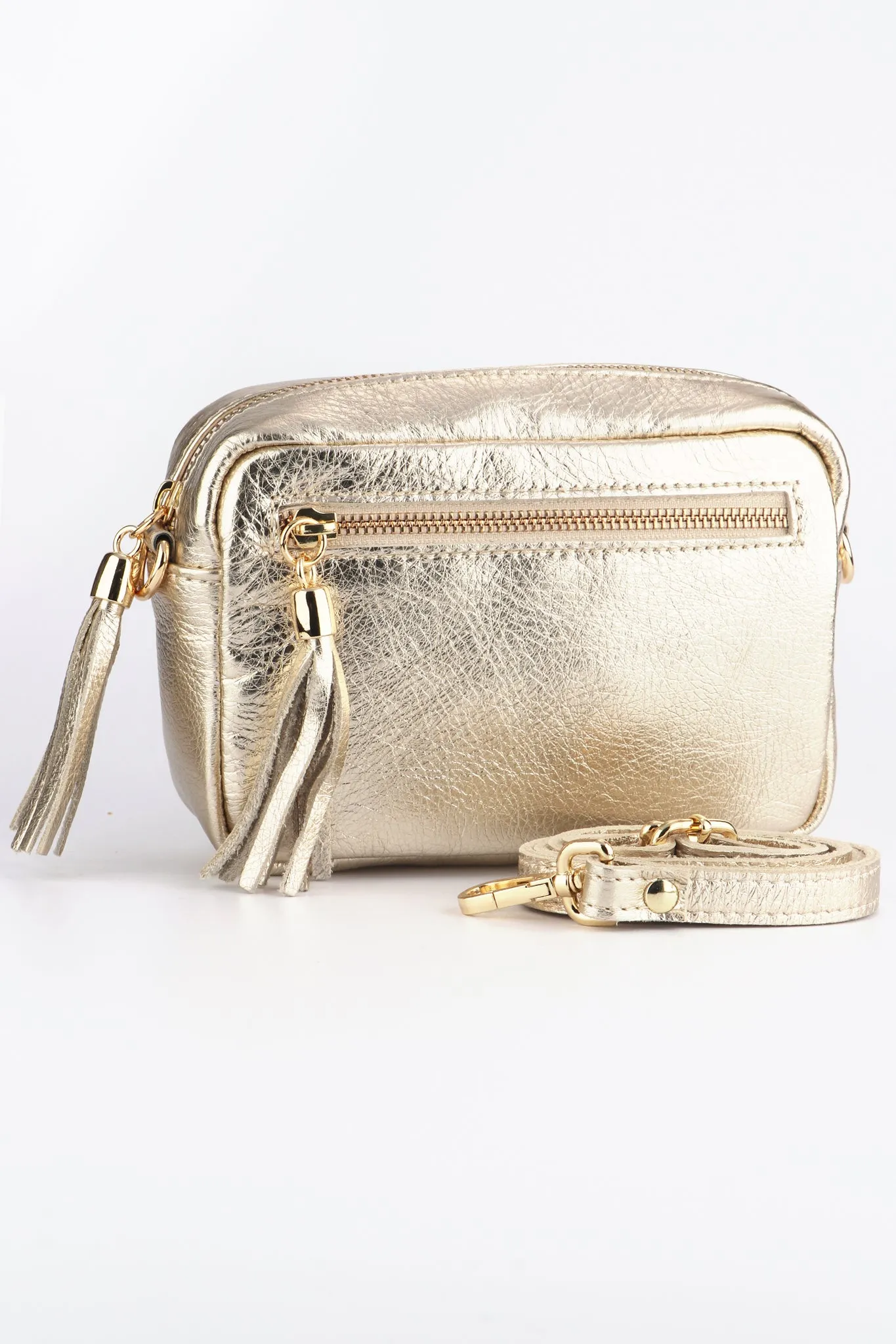 Fleur Italian Leather Crossbody Bag - Gold, Metallic