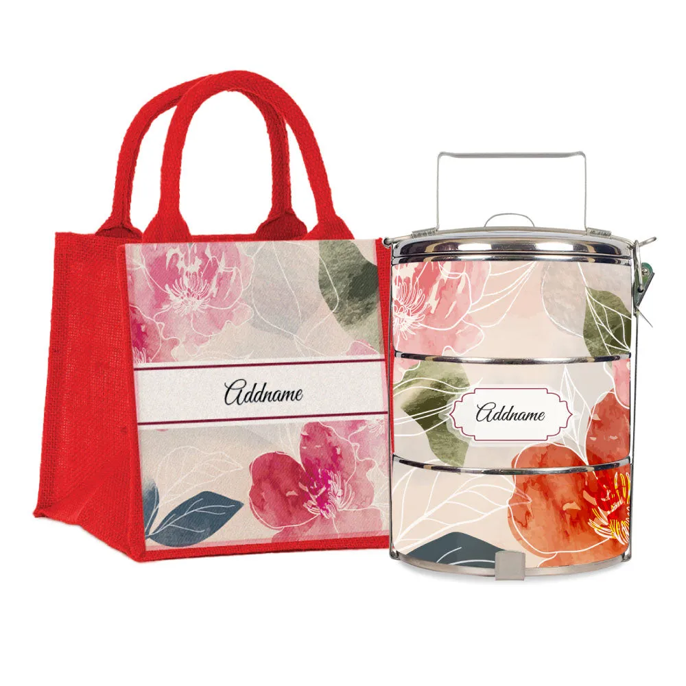 Floral Hues Flora Series 3-Tier Standard Small 12cm Tiffin Carrier [FREE Custom Add Name]