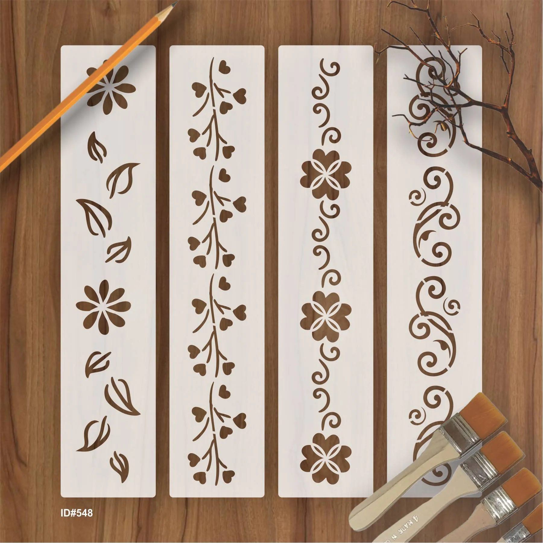 Flower Border Stencil Stamping Photo Album Embossing Paper Card on Wood Fabric Wall. ID #548