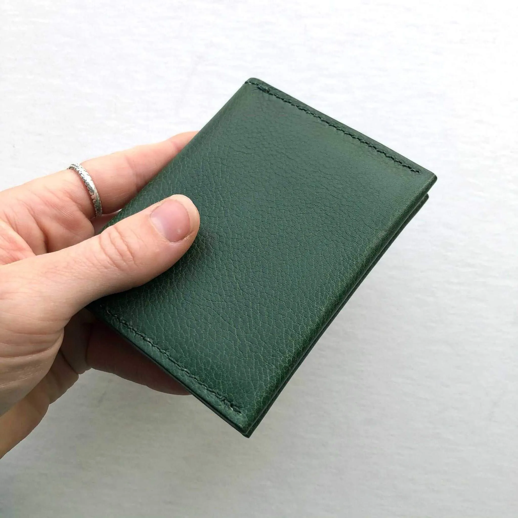 Fold Green Leather Card Wallet Bifold