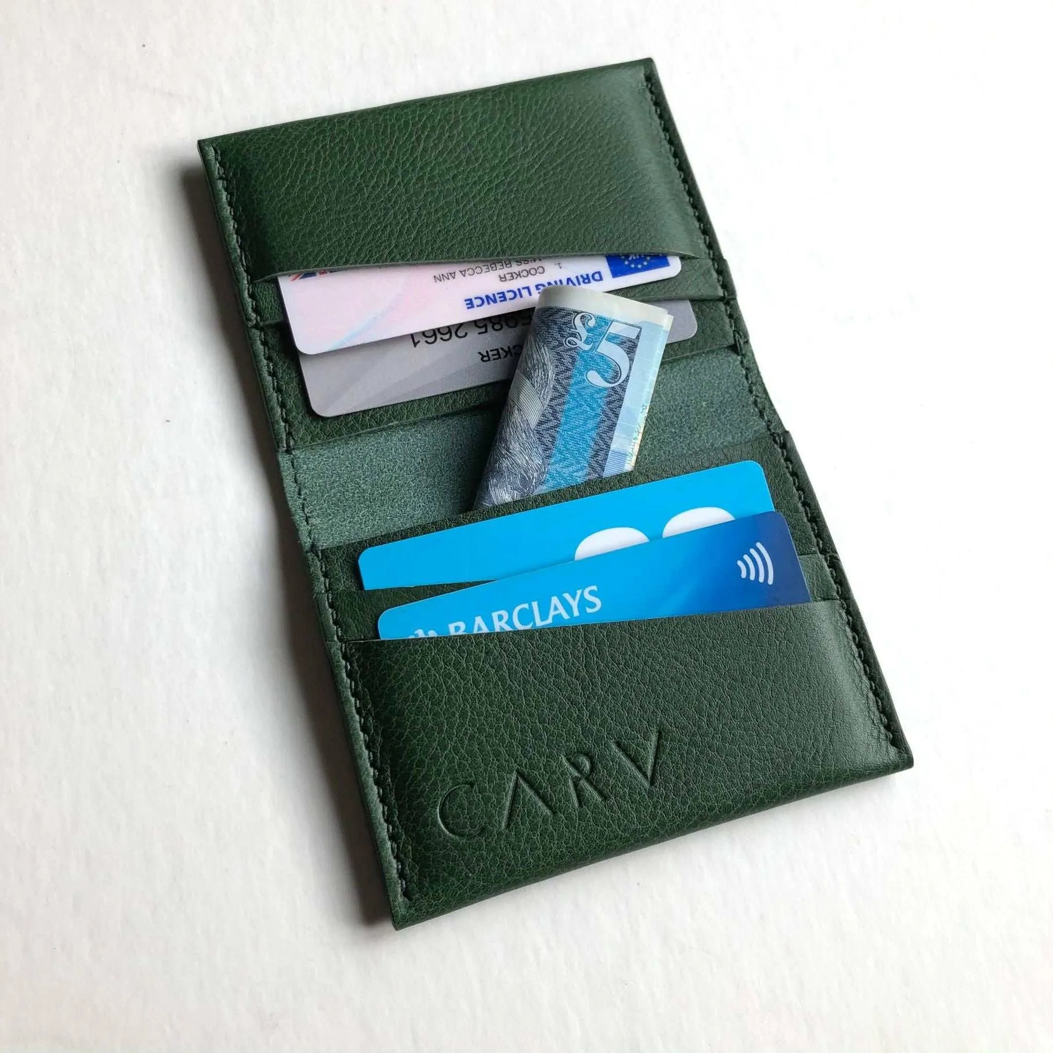 Fold Green Leather Card Wallet Bifold