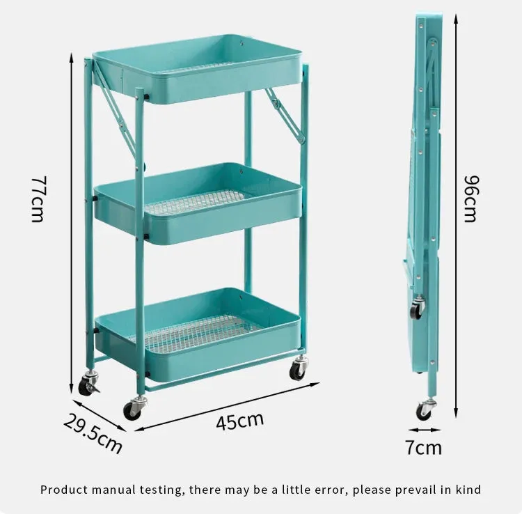 Foldable 3-Tier Metal Storage Organizer Rolling Cart | Green