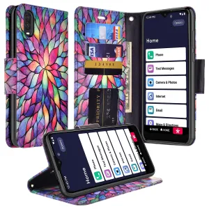 For Alcatel Jitterbug Smart3 Case, Lively Smart Wallet Case, Wrist Strap Pu Leather Wallet Case [Kickstand] with ID & Credit Card Slots - Rainbow Flower