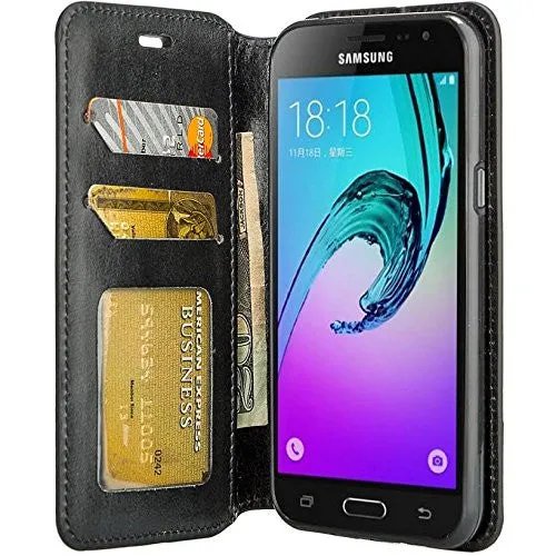 Galaxy J7 2016 Case, Magnetic Fold[Kickstand] Pu Leather Wallet Case with ID & Credit Card Slot for Samsung Galaxy J7 2016 / J710 - Black