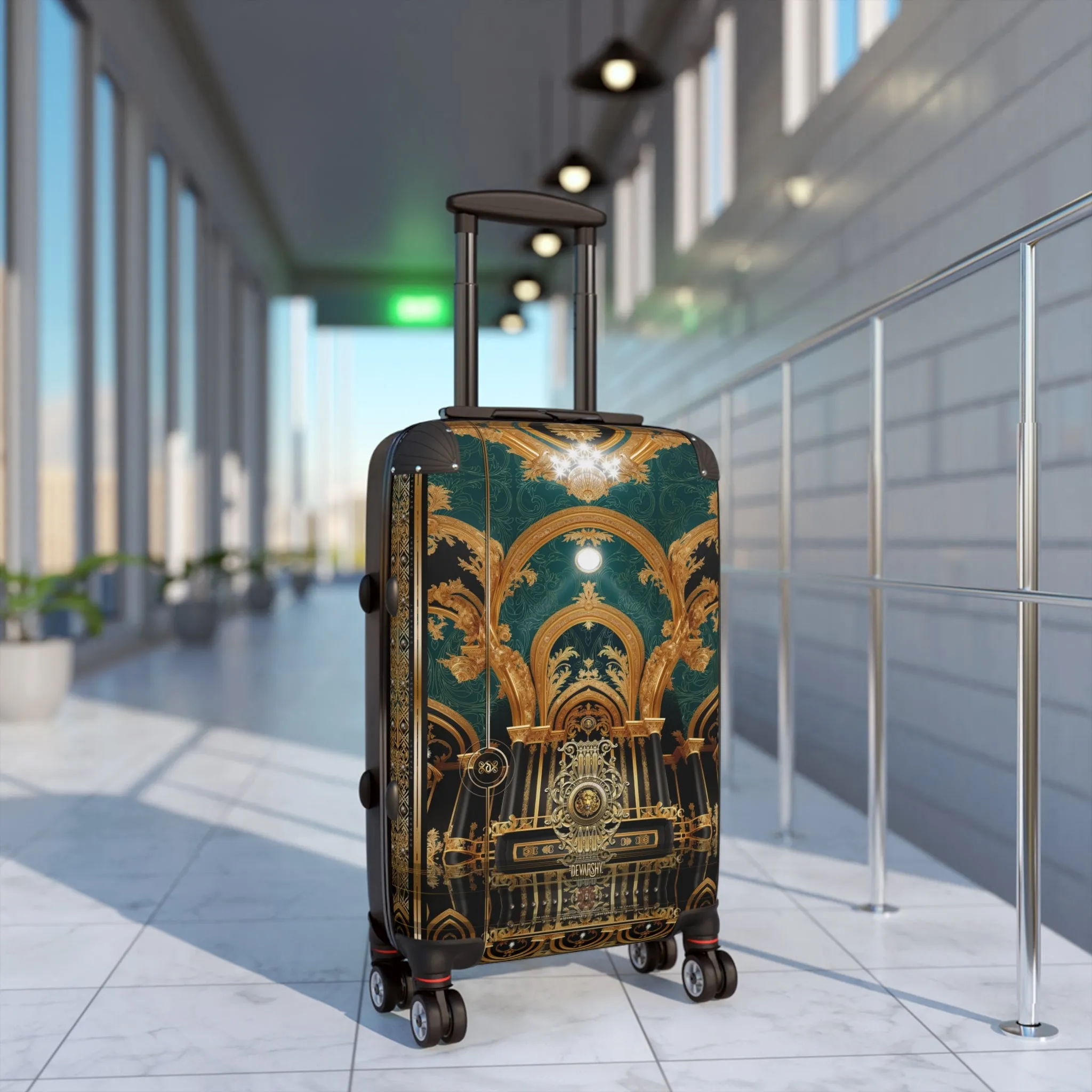 Gold Arch Suitcase Emerald Green Carry-on Suitcase Gold and Green Luggage Luxury Hard Shell Suitcase in 3 Sizes | D20218A