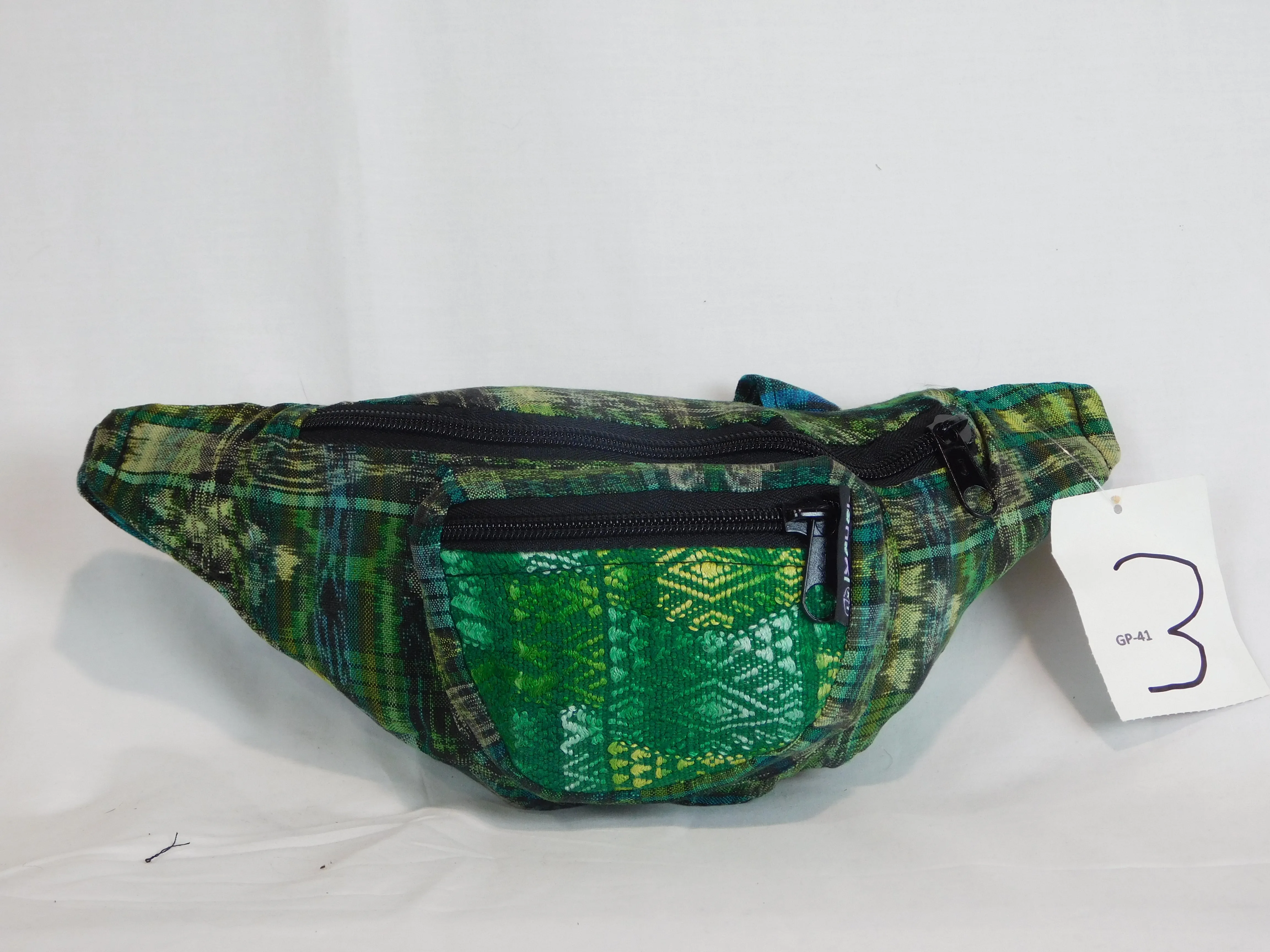 Hand woven waist pack with three pockets & brocade accents