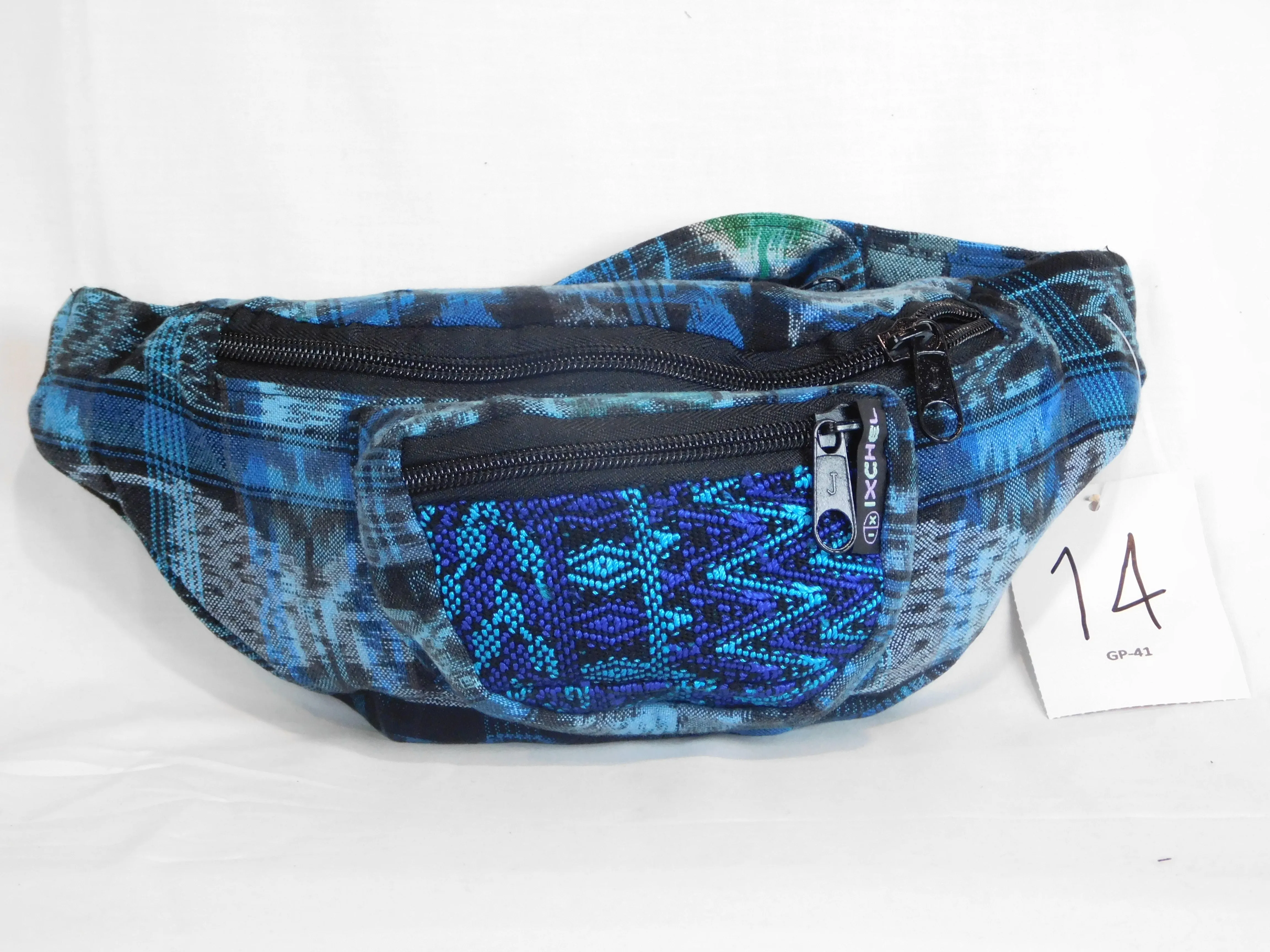 Hand woven waist pack with three pockets & brocade accents