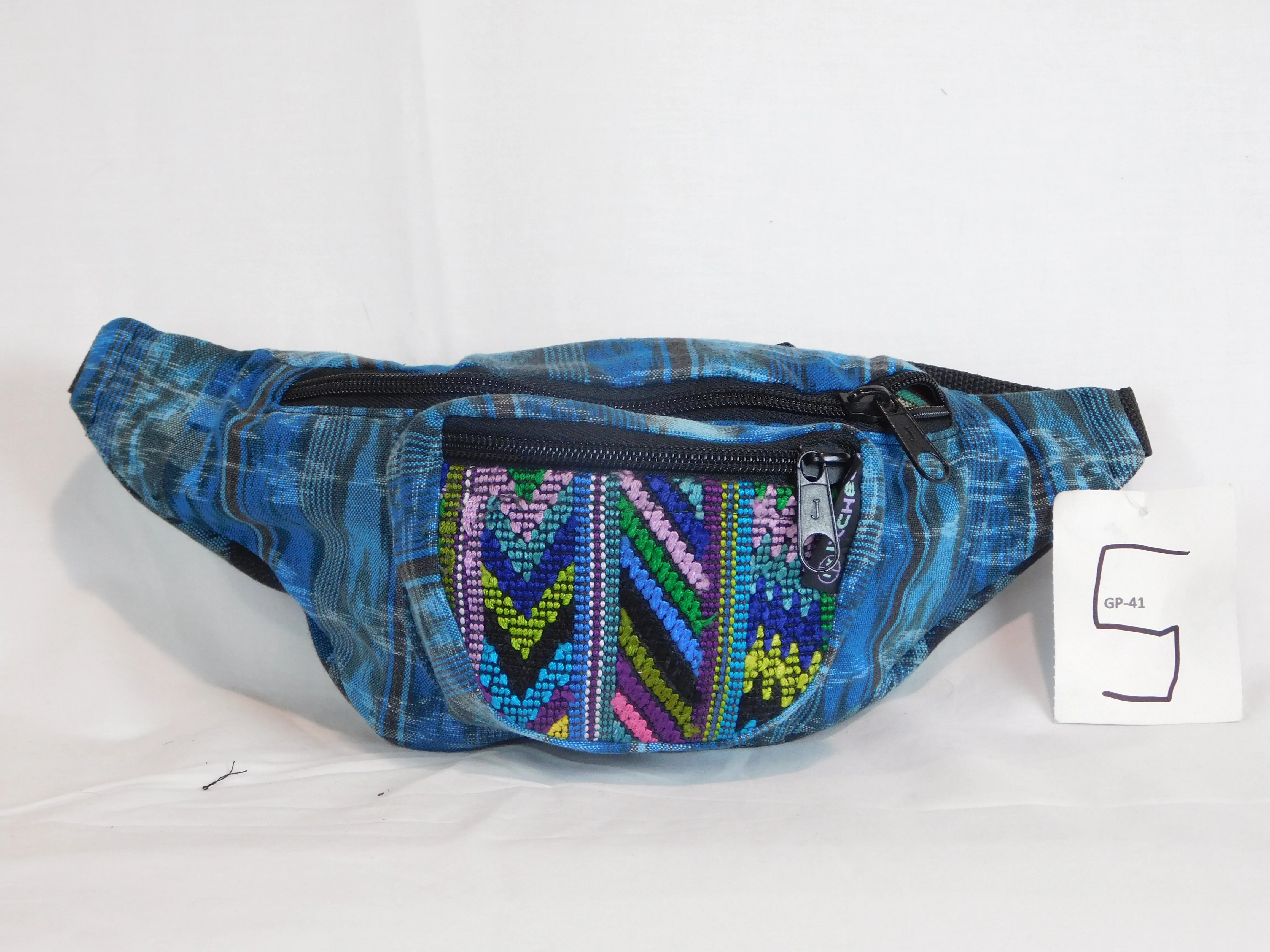 Hand woven waist pack with three pockets & brocade accents