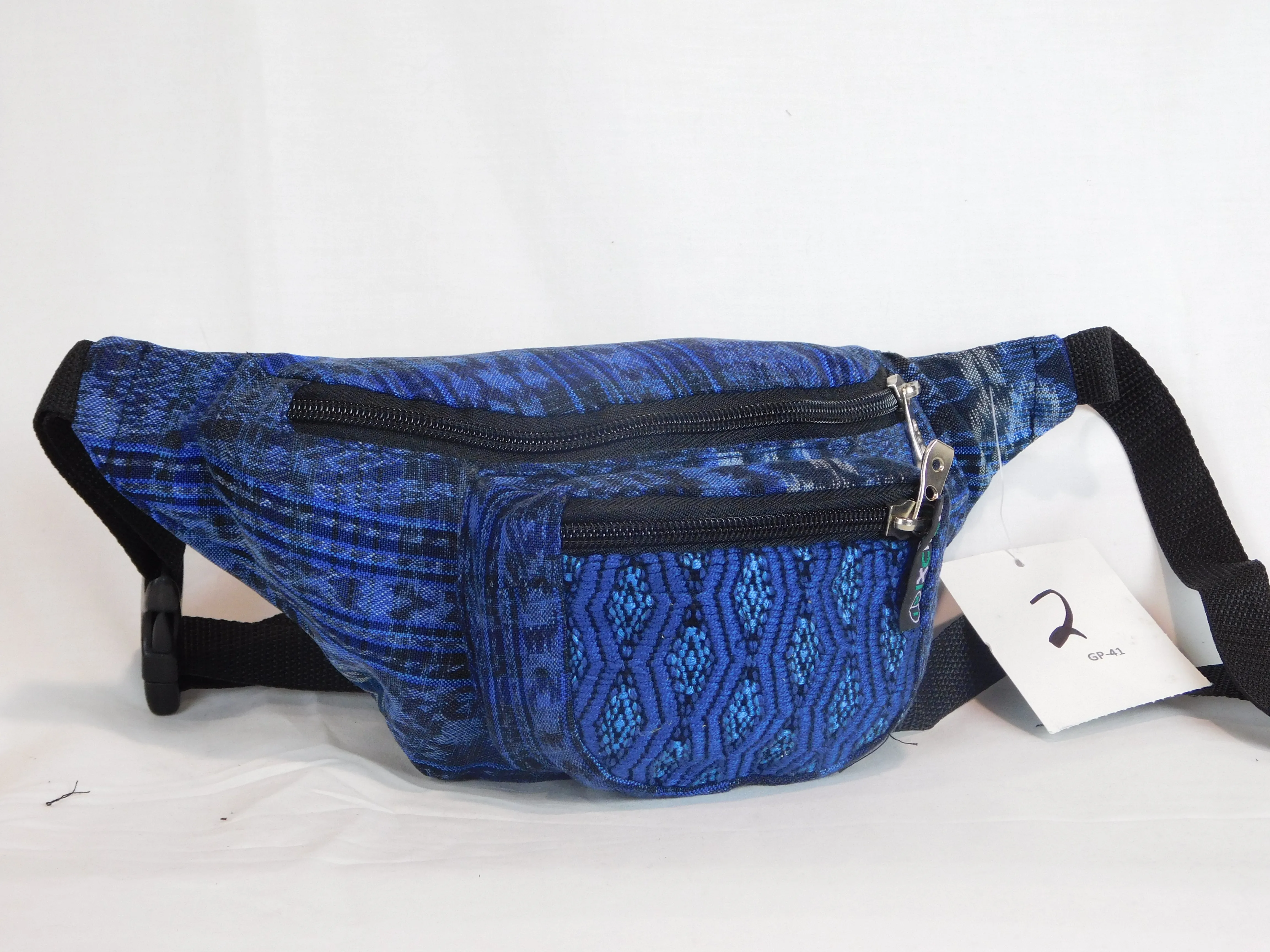 Hand woven waist pack with three pockets & brocade accents