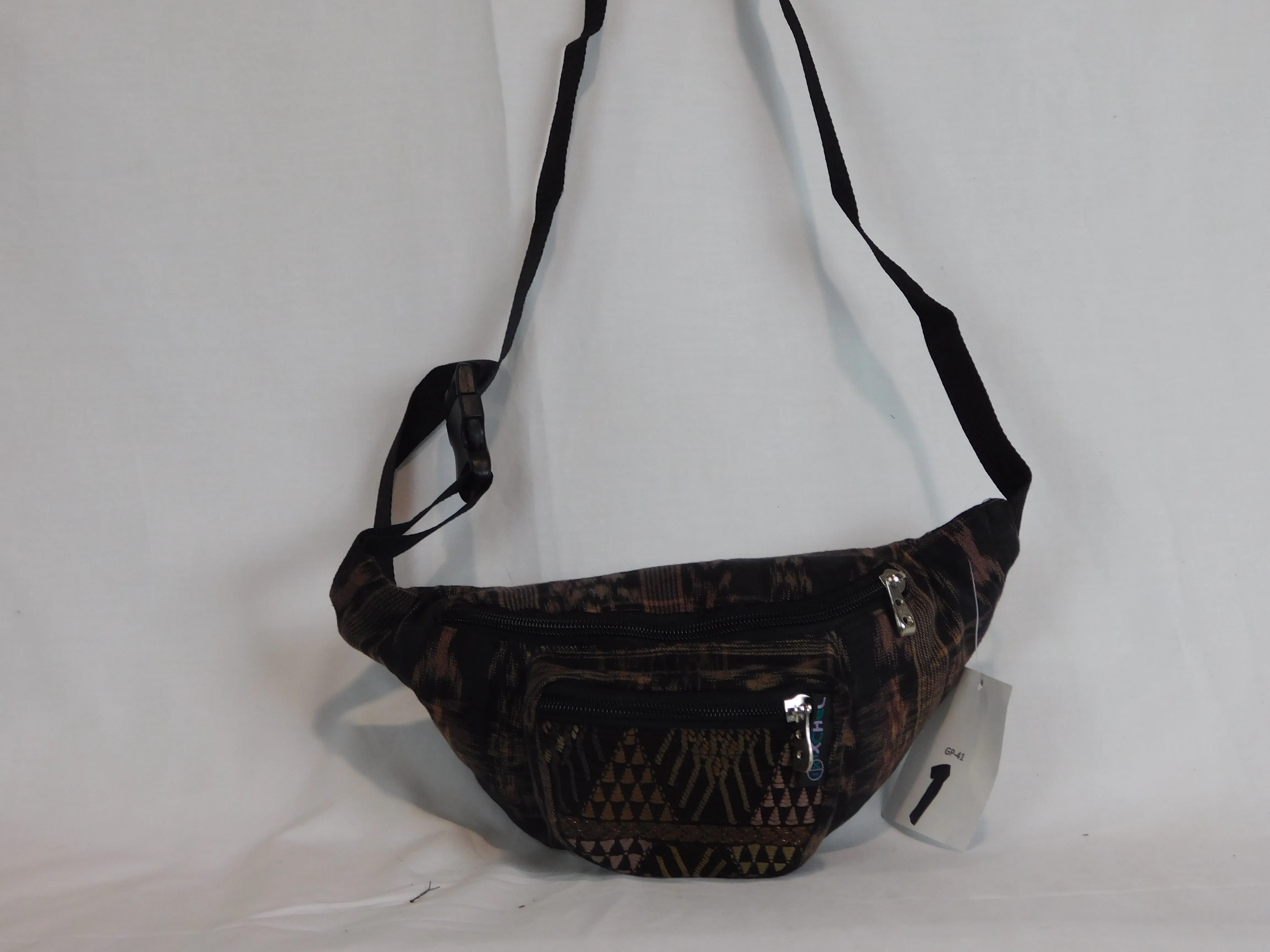 Hand woven waist pack with three pockets & brocade accents