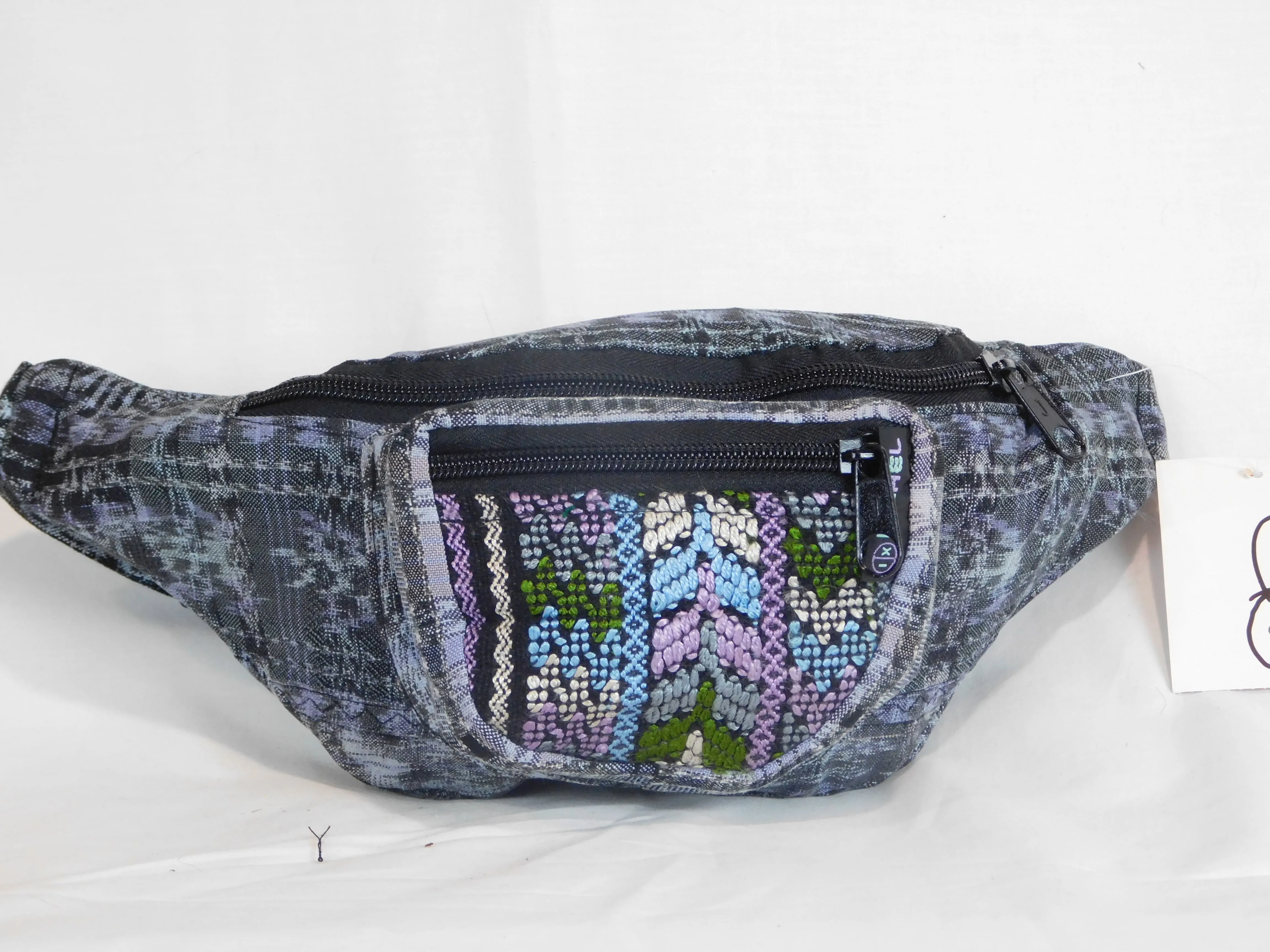 Hand woven waist pack with three pockets & brocade accents