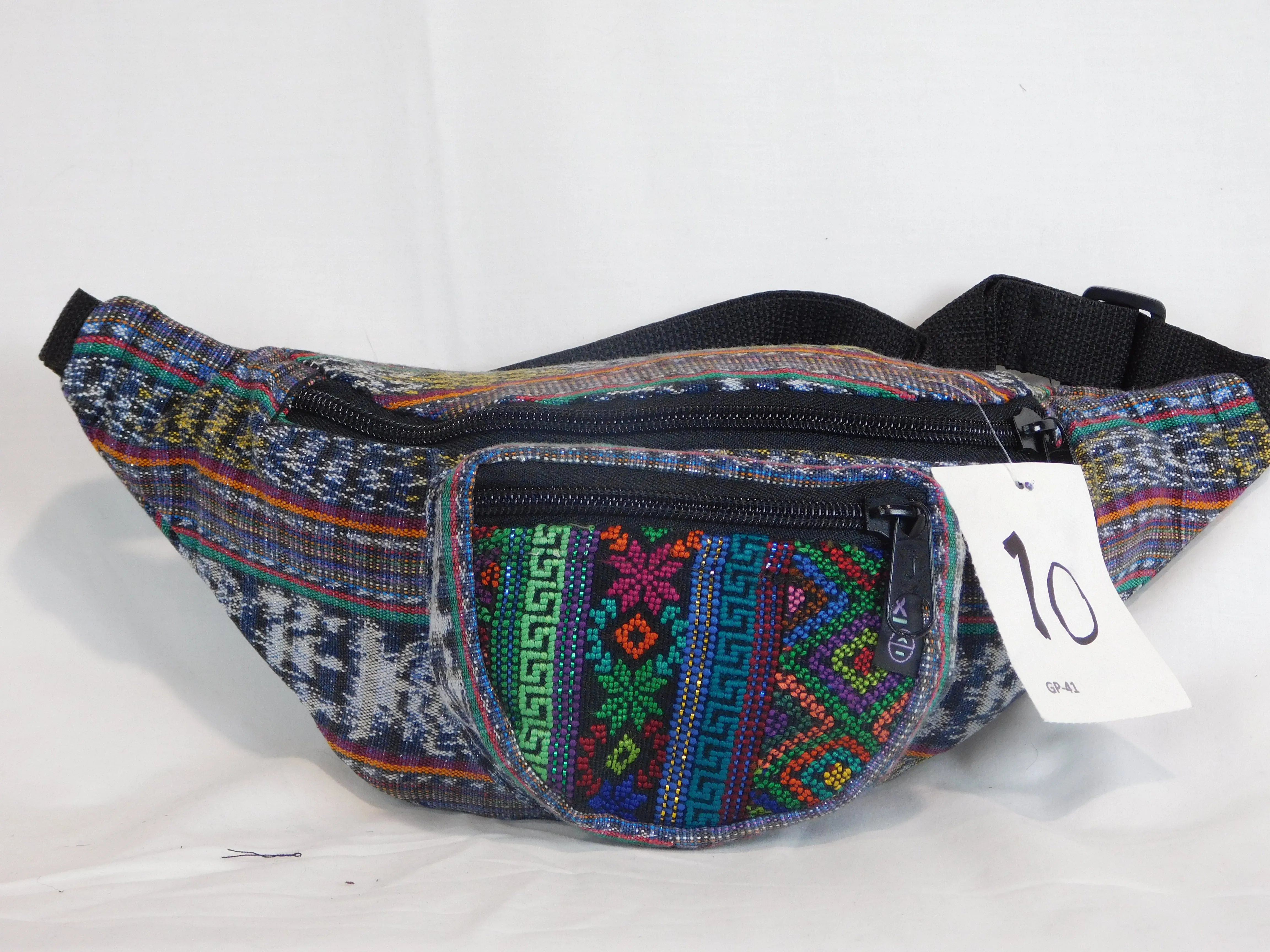 Hand woven waist pack with three pockets & brocade accents