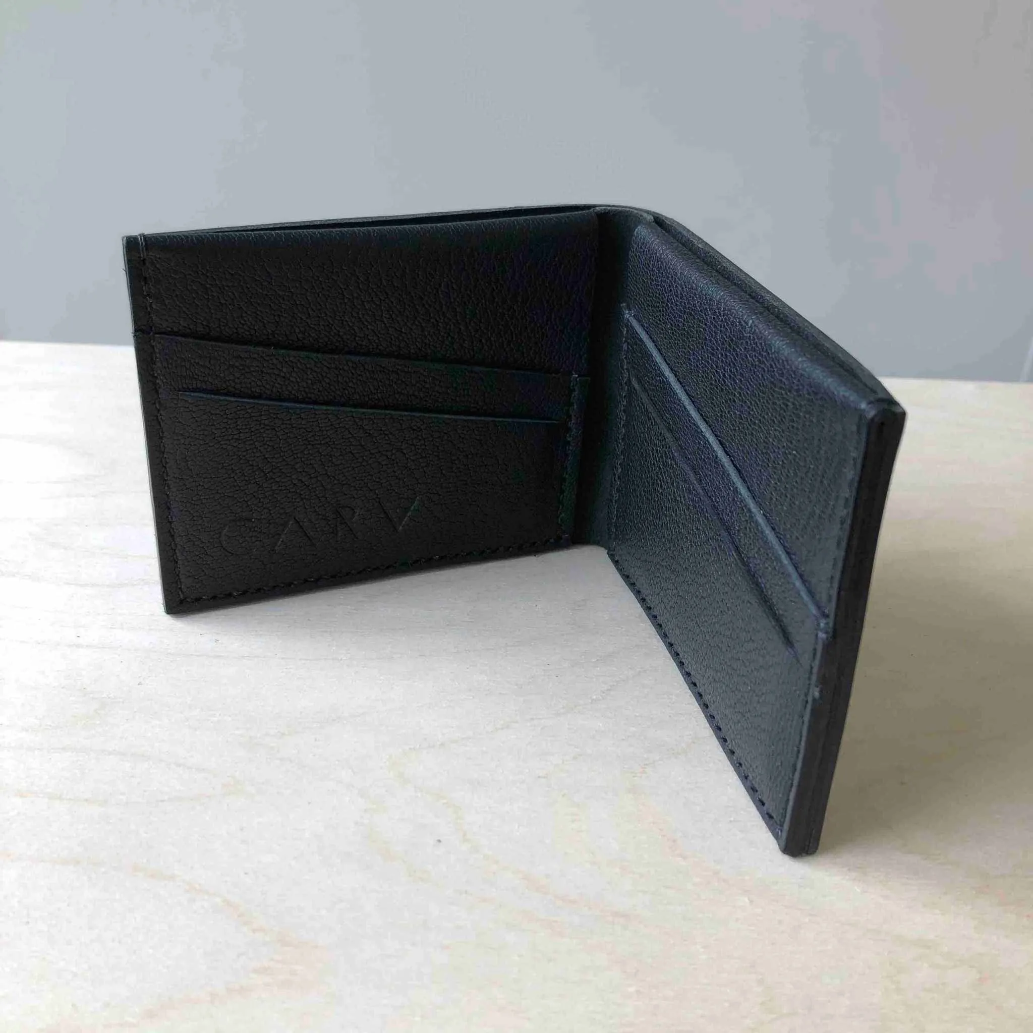 Handmade Black Leather Bifold Wallet