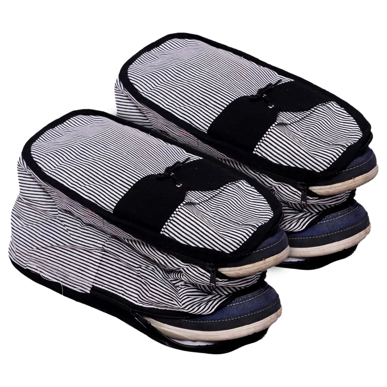 Heart Home Lining Print Cotton Shoes Cover For Traveling With 1 Pocket-Pack of 2 (Black) 54HH4189.