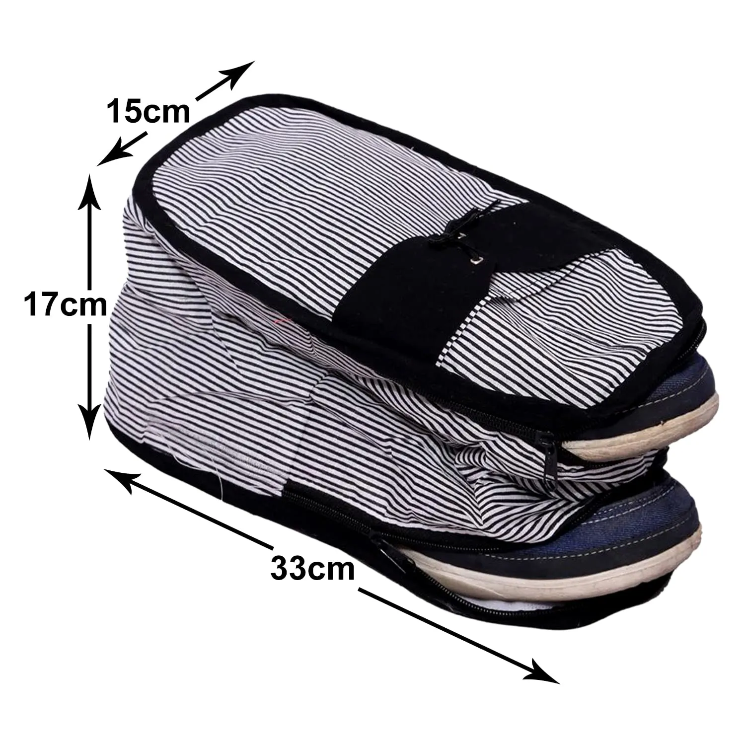 Heart Home Lining Print Cotton Shoes Cover For Traveling With 1 Pocket-Pack of 2 (Black) 54HH4189.