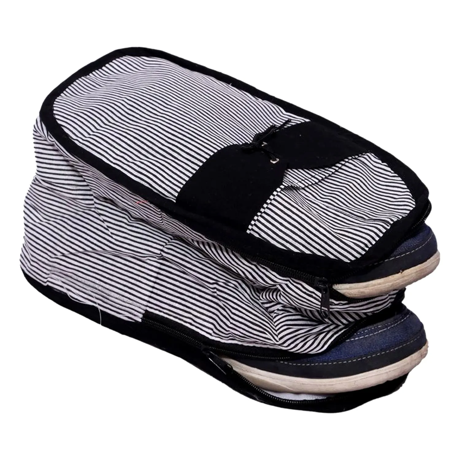 Heart Home Lining Print Cotton Shoes Cover For Traveling With 1 Pocket-Pack of 2 (Black) 54HH4189.