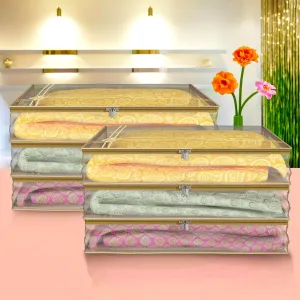 Heart Home Saree Cover | Clothes Storage Bag | Suit Packing Cover | Cloth Stoarge Organizer | Wardrobe Cloth Storage Organiser with Zip | Lining Bow Transparent | 3 Inch | Pack of 6 | Gold