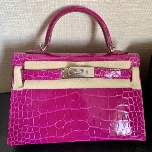 Hermès Kelly 20 Rose Sheherazade Alligator Mississippi Lisse Palladium Hardware PHW