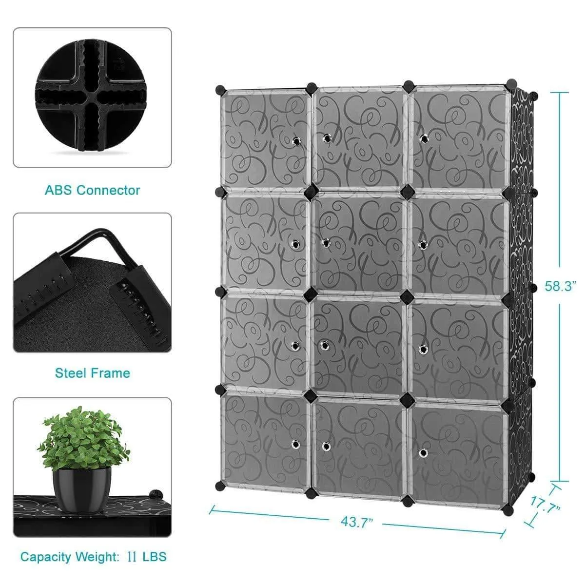 Honey Home DIY Modular Shelving Storage Organizer 18-Cube, Extra Large Portable Wardrobe with Clothes Rod, 12 CUbes Organizing Cabinet   6 Cubes Shoe Rack