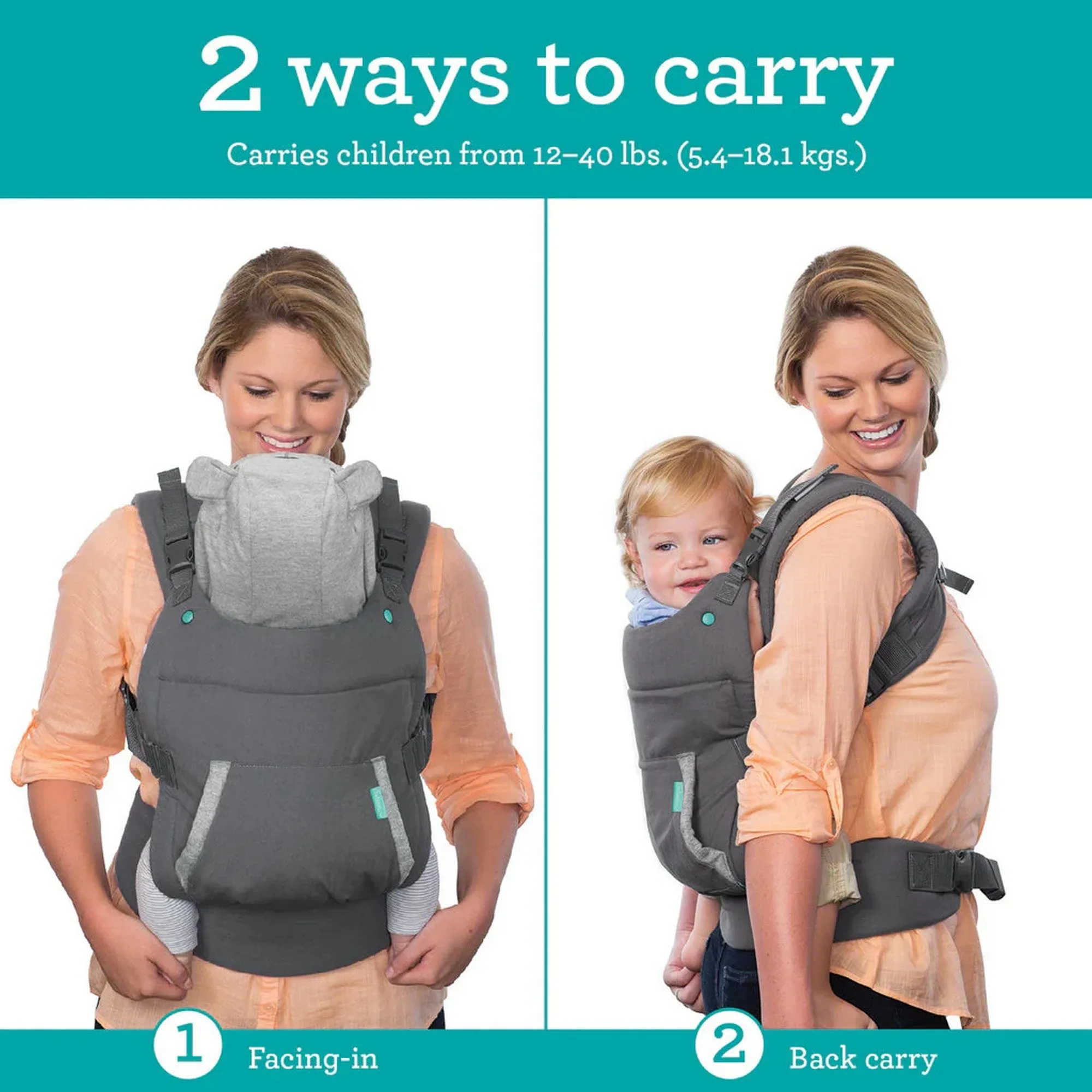 Infantino Cuddle Up Ergonomic Hoddie 2-way Carrier™ Grey Birth to 36 Months - Distressed Box