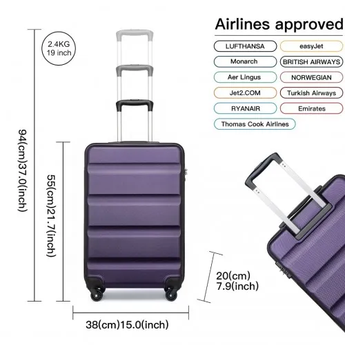 Kono 19" Cabin Size Carry On Suitcase - Lightweight ABS Hardshell with TSA Lock - Purple Travel Companion