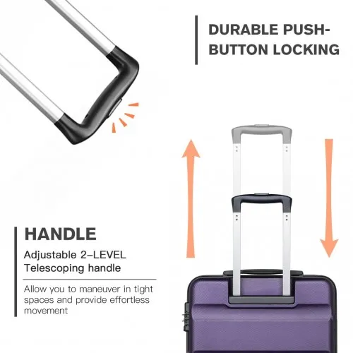 Kono 19" Cabin Size Carry On Suitcase - Lightweight ABS Hardshell with TSA Lock - Purple Travel Companion