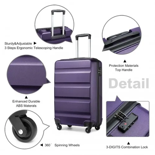 Kono 19" Cabin Size Carry On Suitcase - Lightweight ABS Hardshell with TSA Lock - Purple Travel Companion