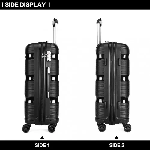 Kono 20 Inch Bright Hard Shell PP Carry-On Suitcase - Cabin Size, Black | Durable & Stylish Travel Companion