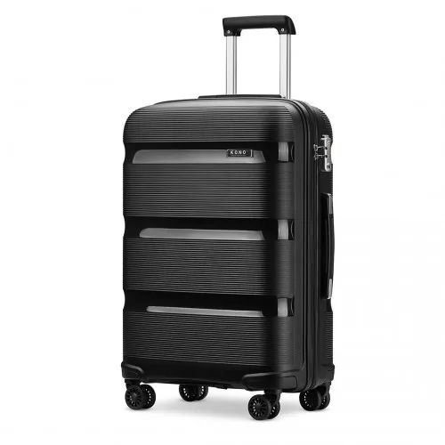 Kono 20 Inch Bright Hard Shell PP Carry-On Suitcase - Cabin Size, Black | Durable & Stylish Travel Companion