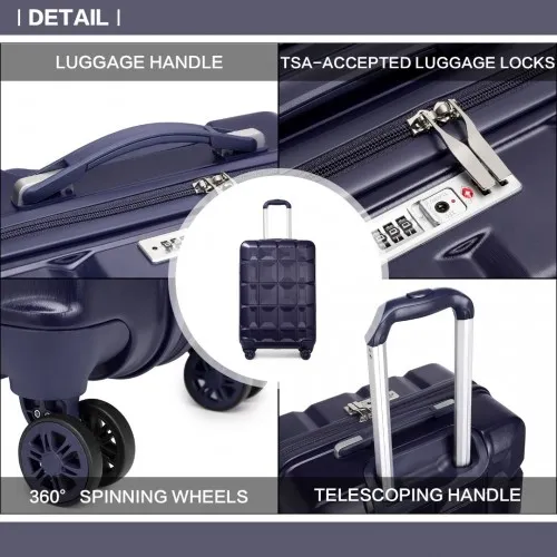 Kono 20 Inch Lightweight Hard Shell ABS Luggage Cabin Suitcase With TSA Lock - Navy | Durable & Stylish Travel Companion