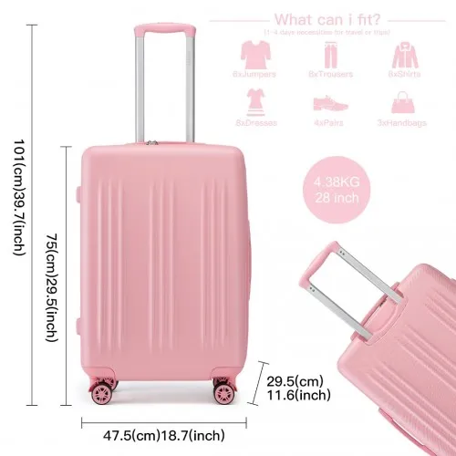 Kono 28 Inch Pink Check-In Suitcase - Expandable Durable Luggage with Spinner Wheels & TSA Lock