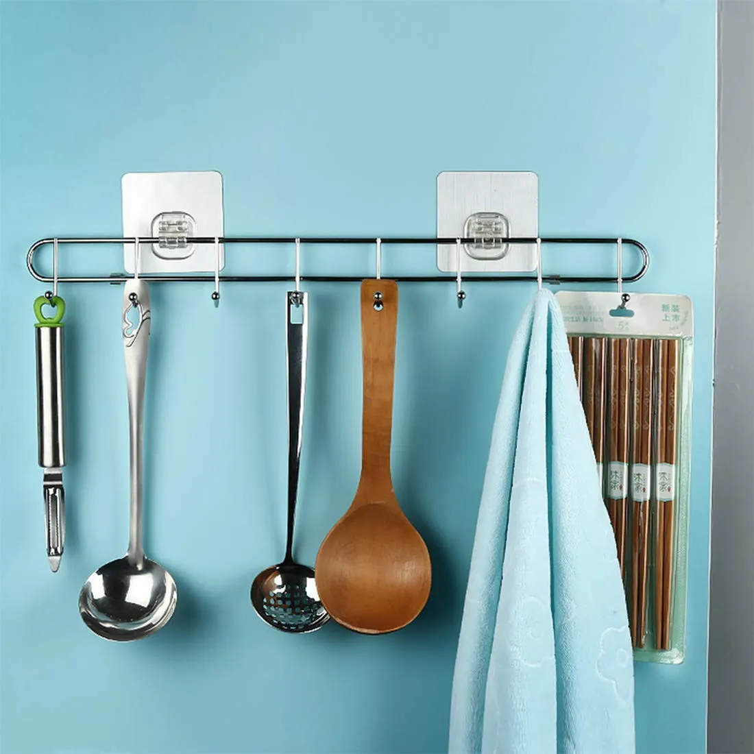 Kuber Industries Wall Hanger | Hooks Rack Organizer | Hanger for Kitchen & Bathroom | Door Hook Hanger | Hanger Clothes Organizer | Stainless Steel Wardrobe Hanger | JPJ048 | Silver