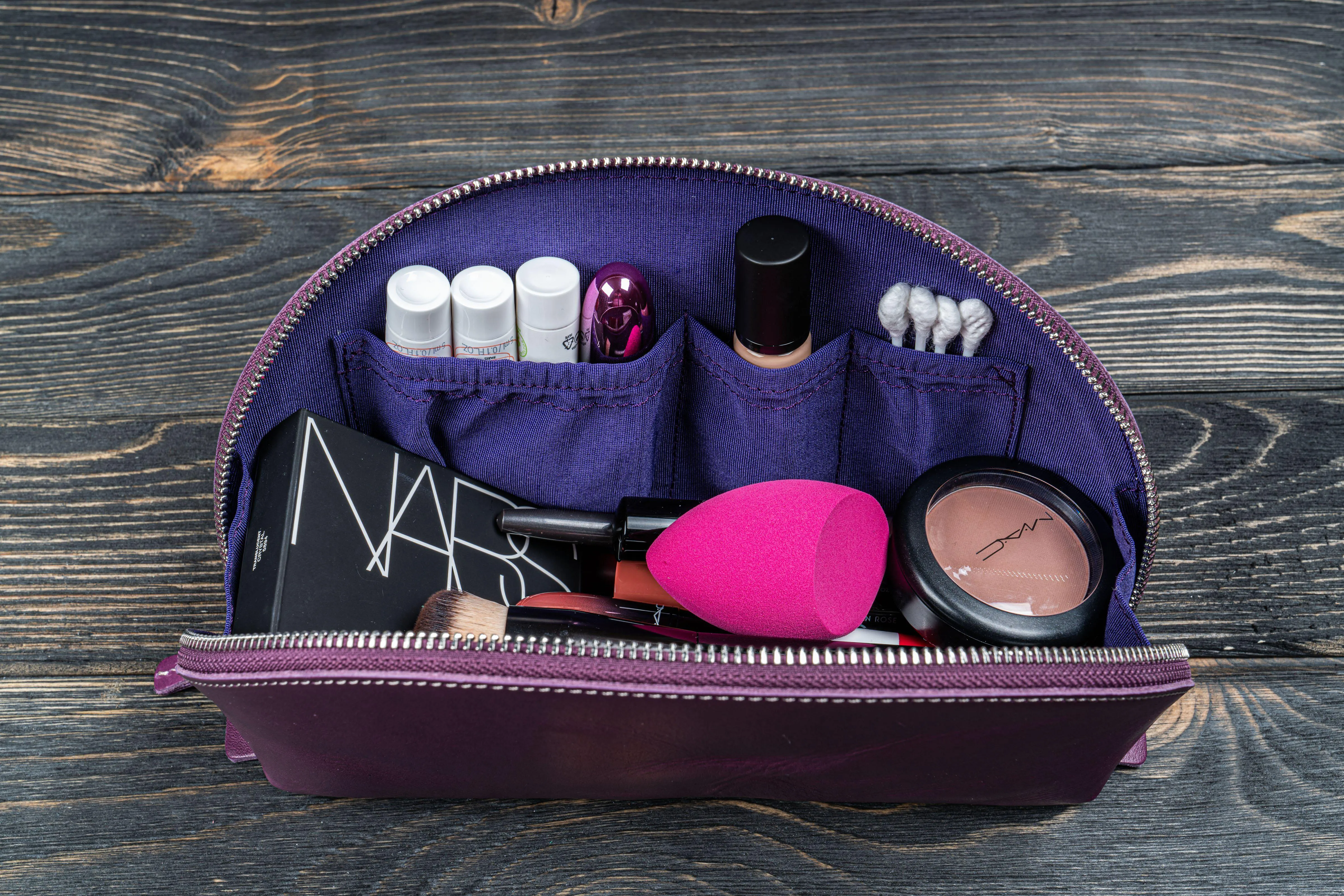 Leather Lunar Makeup / Toiletry Bag - Purple